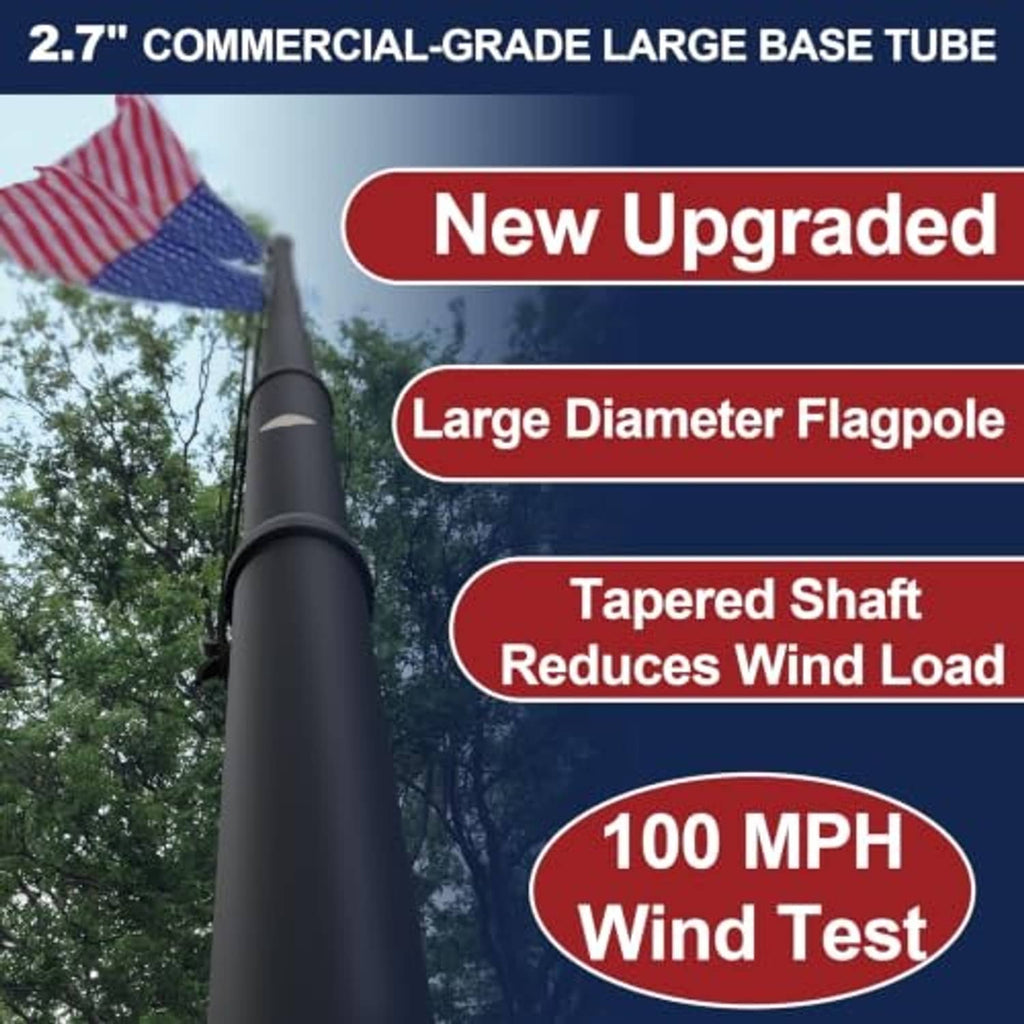 Black tapered flagpole section with large commercial-grade base tube