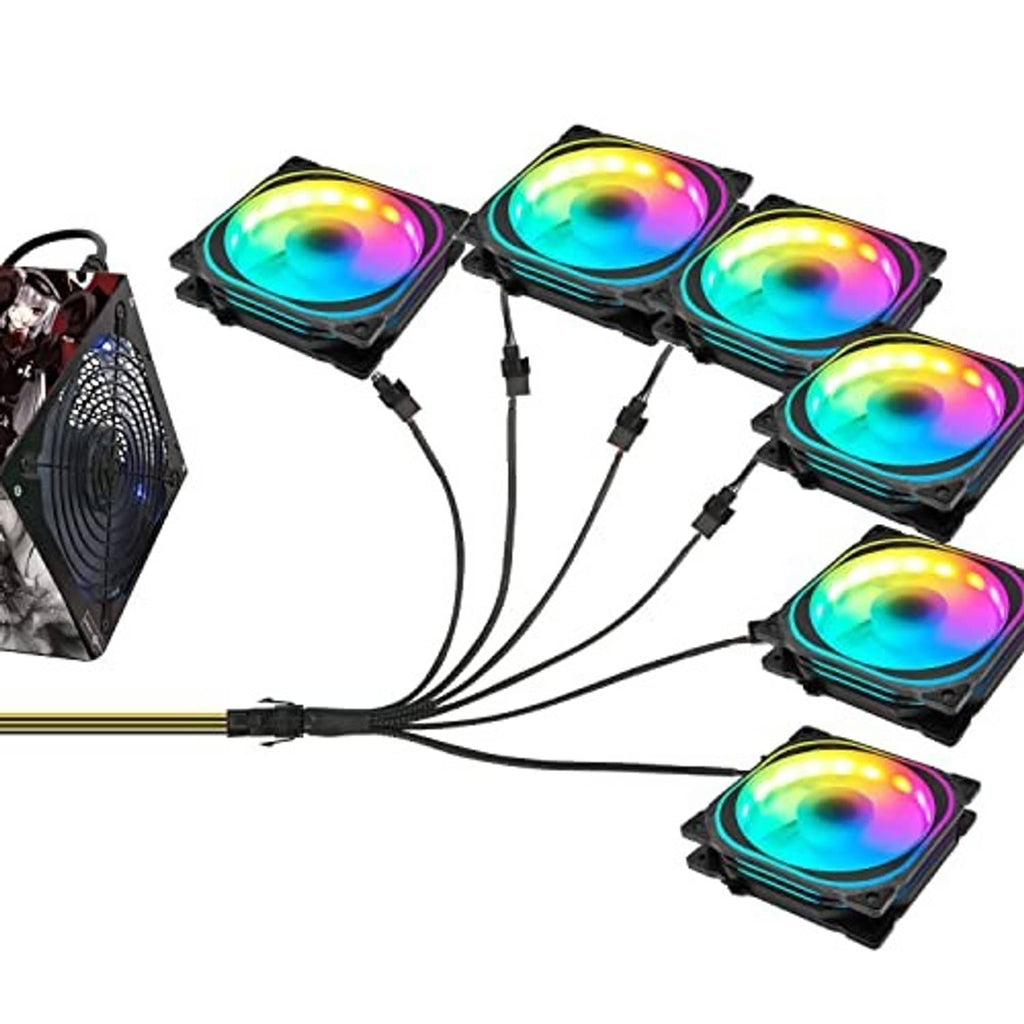 Case fan power splitter cable connecting multiple RGB-style fans