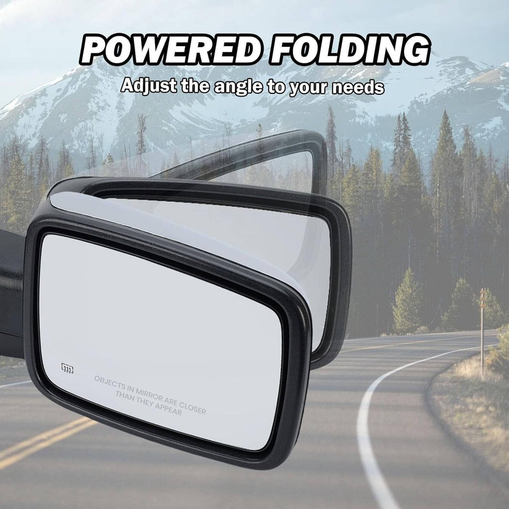 Right power folding heated mirror with black border and integrated control wiring