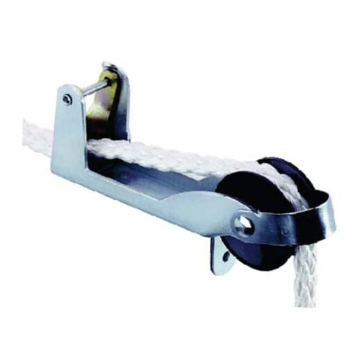 Zinc-plated anchor line lift-and-lock control with rope cleat and black pulley wheel