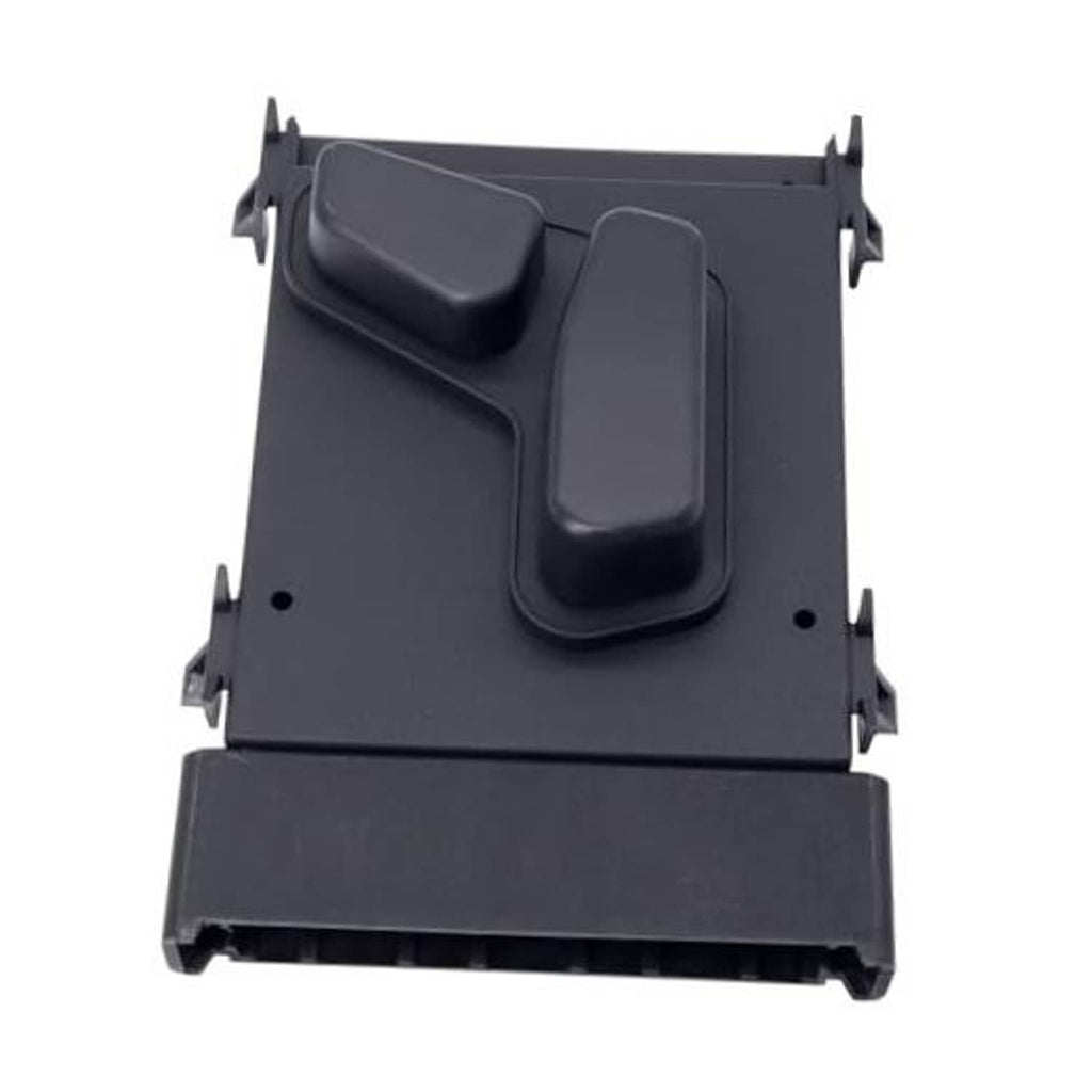 Front left power seat switch module with two black rocker buttons, dark gray housing