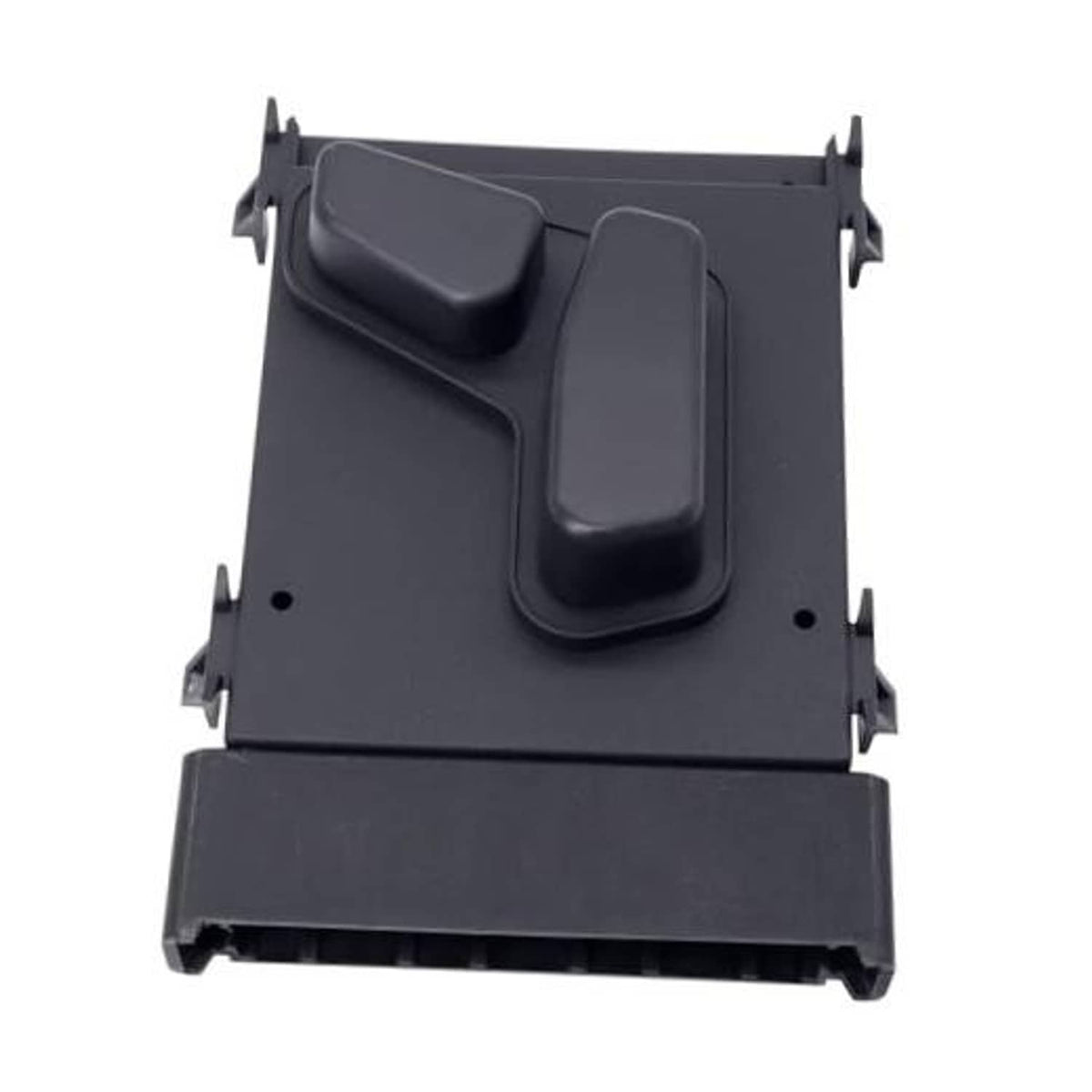 Front left power seat switch module with two black rocker buttons, dark gray housing
