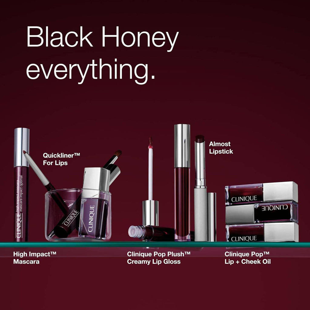 Clinique Black Honey themed display with lip gloss and other lip products