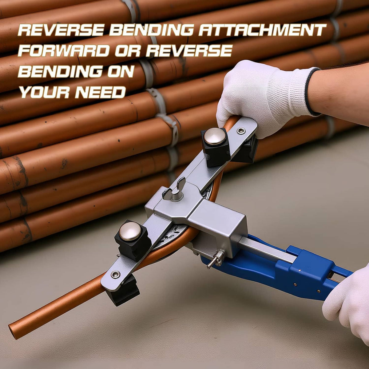 Pipe bender attachments for forward or reverse bending on copper tubing