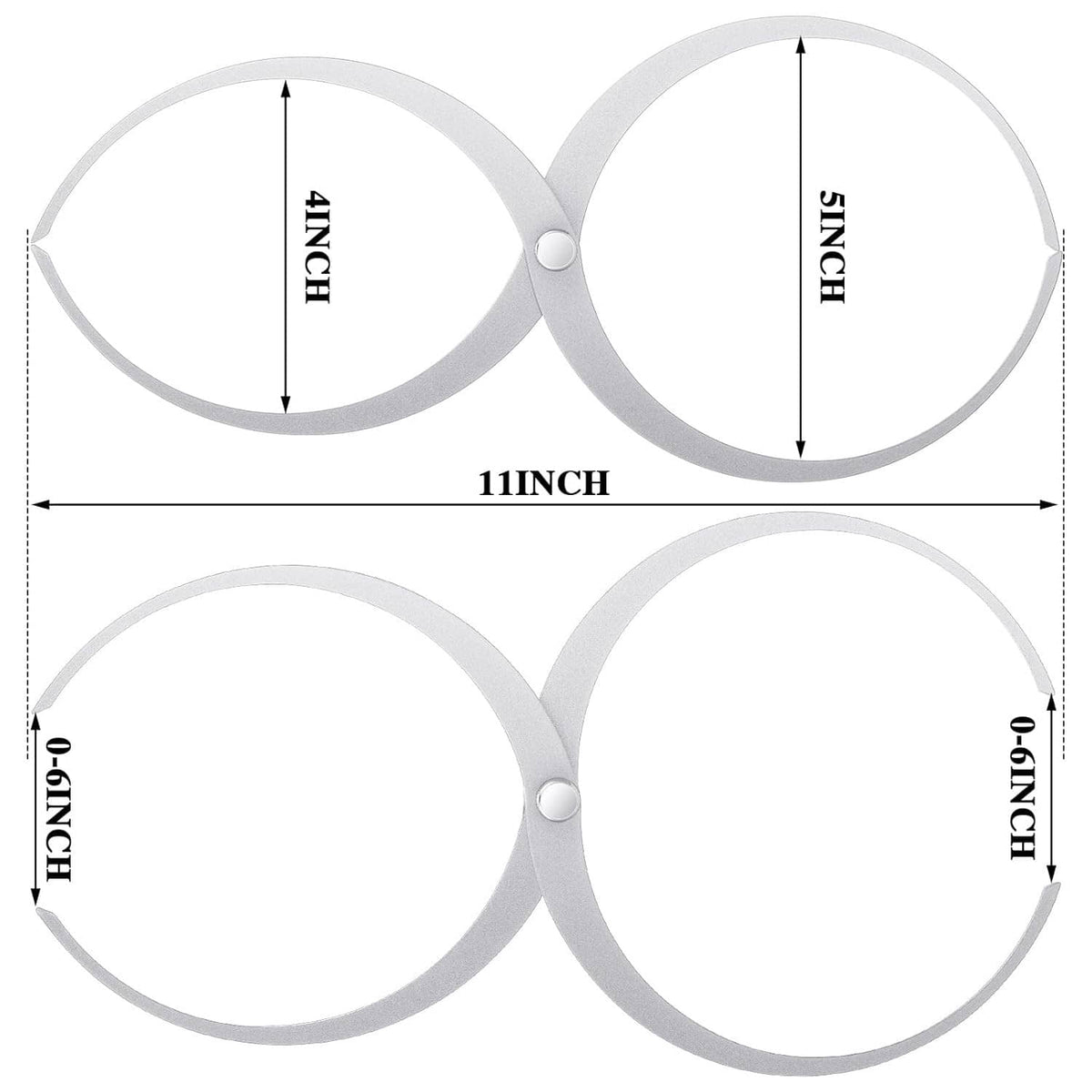 Wood turning double-ended bowl caliper with two metal measuring rings, 11-inch scale