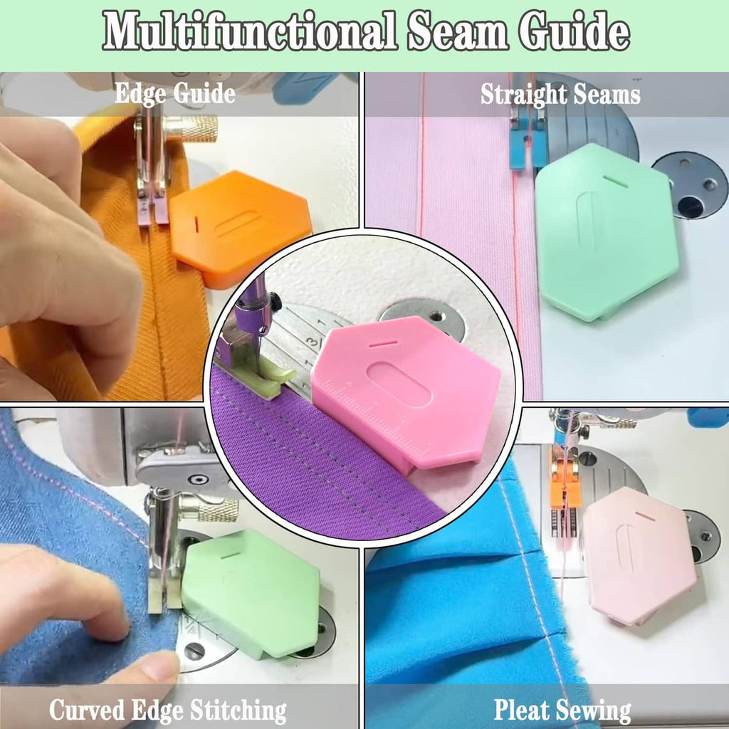 Multifunction magnetic seam guide set for curved edges, straight seams, and pleats
