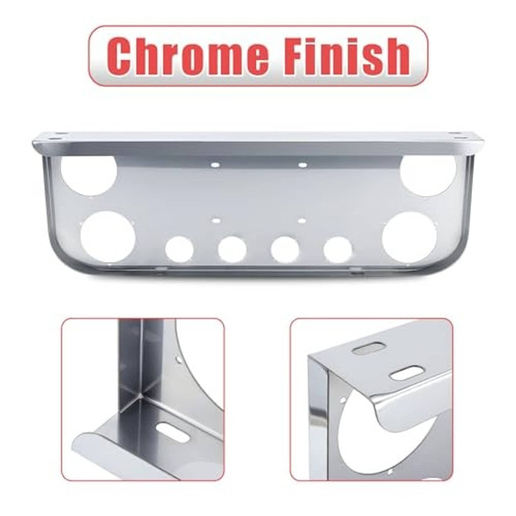 Chrome-finish stainless steel tail light panel with round light cutouts and mounting holes