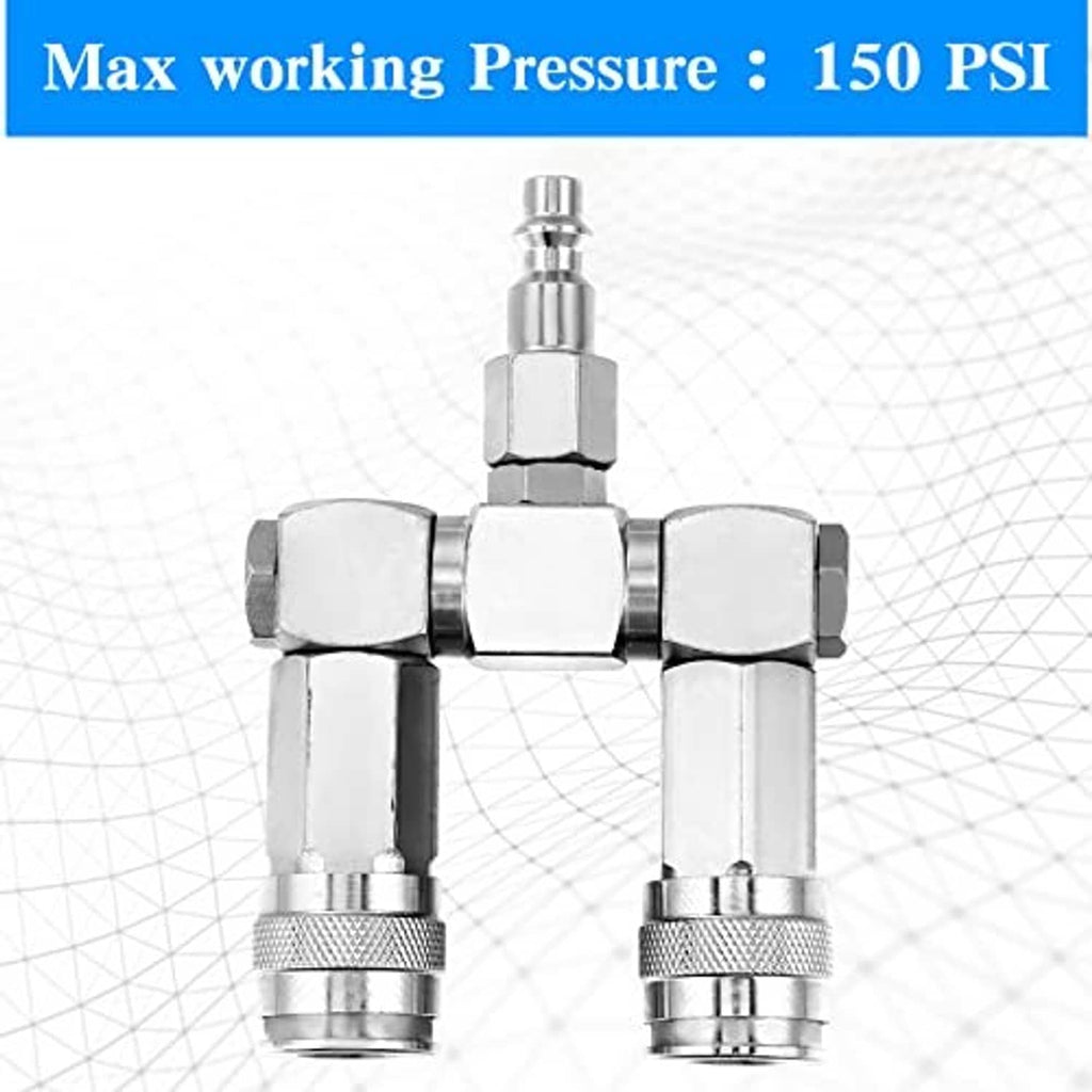 2-way air hose splitter fitting with two metal threaded ends, 1/4 in NPT