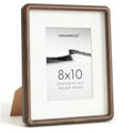 Rounded 8x10 walnut wood picture frame with clear glass front and white backing