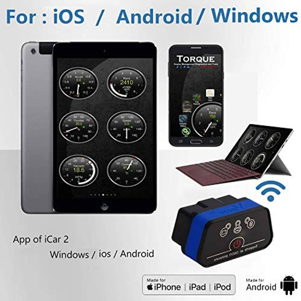 OBD2 Wi‑Fi scanner with tablet and phone apps for in-car diagnostics