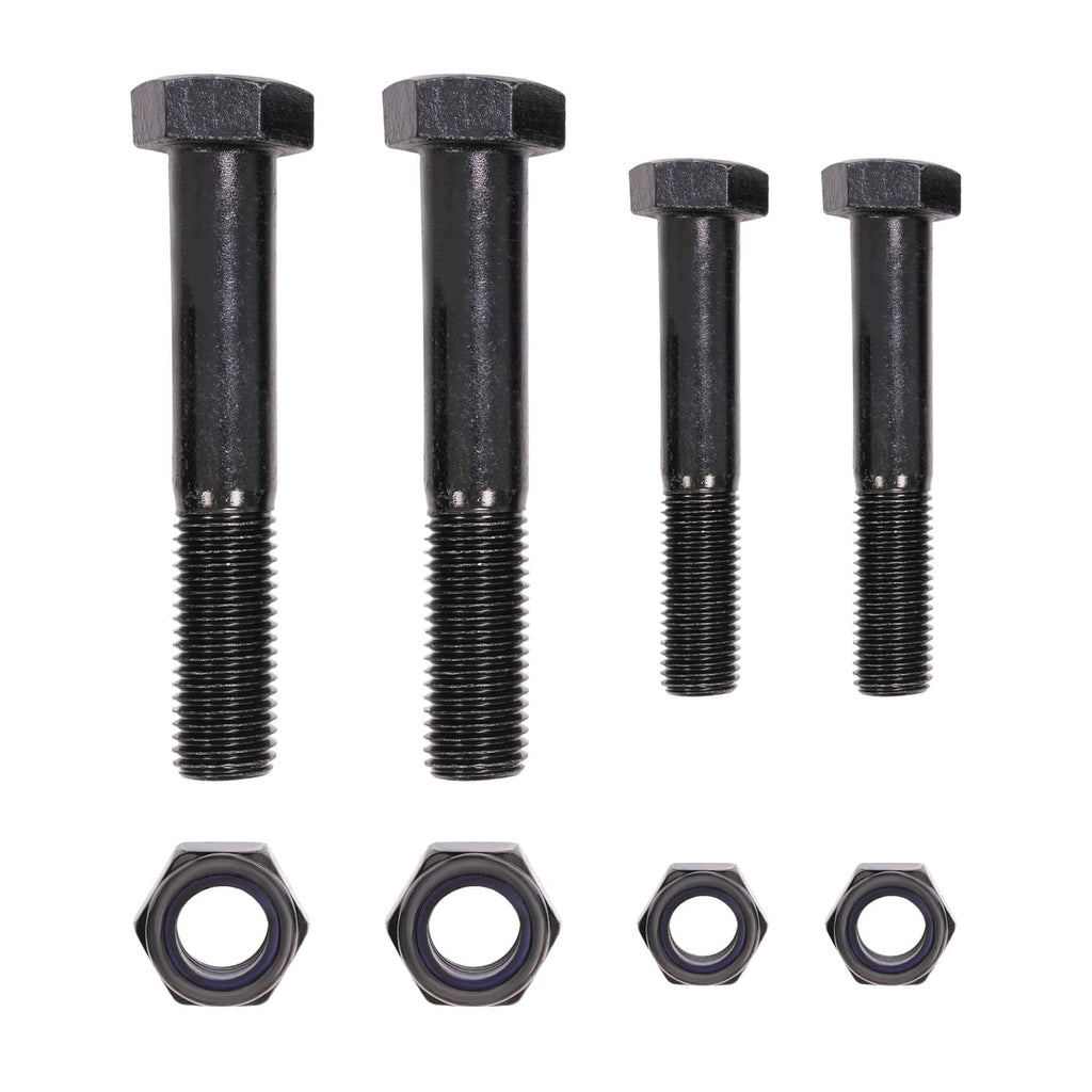 Trailer hanger kit bolts with hex nuts, dark steel fasteners set