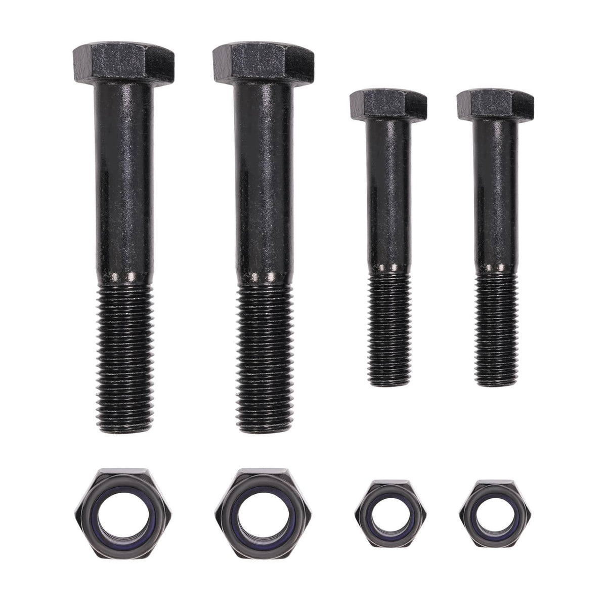 Trailer hanger kit bolts with hex nuts, dark steel fasteners set