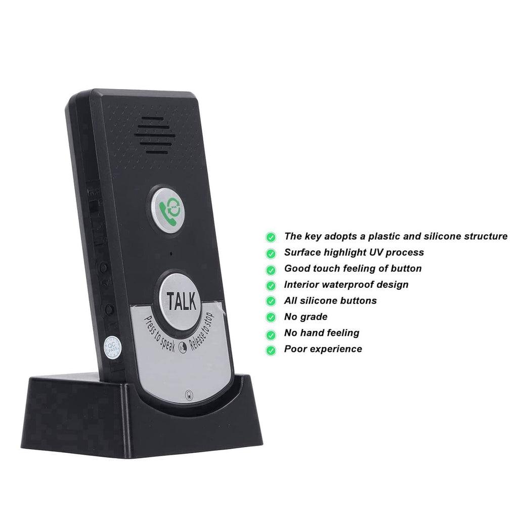 Two-way wireless intercom doorbell unit with TALK button and speaker grille, black