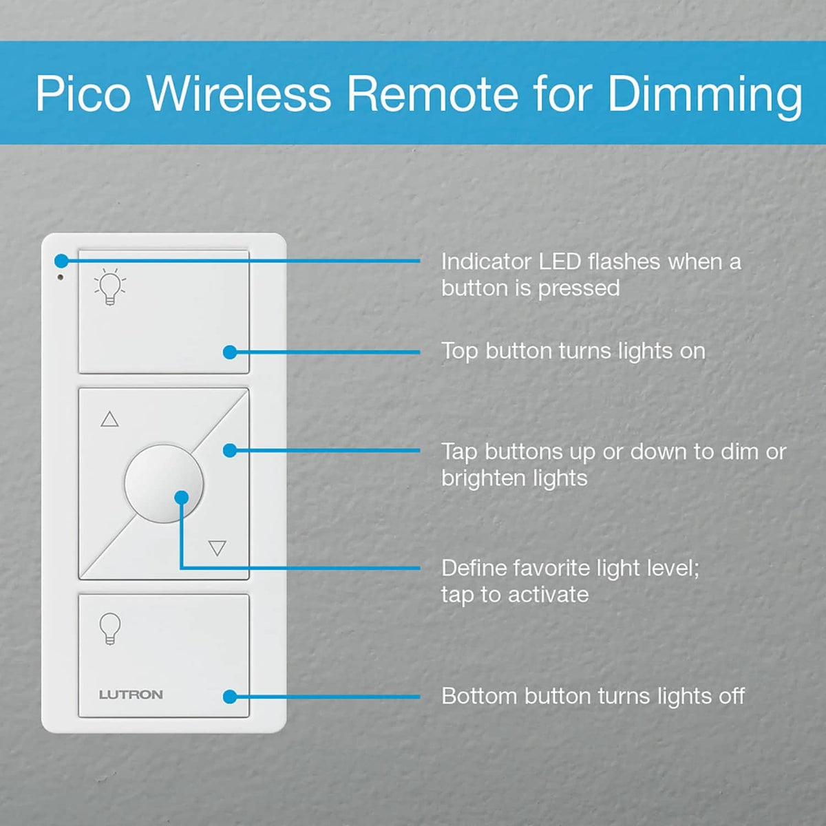 Pico wireless remote diagram with buttons and indicator LED callouts