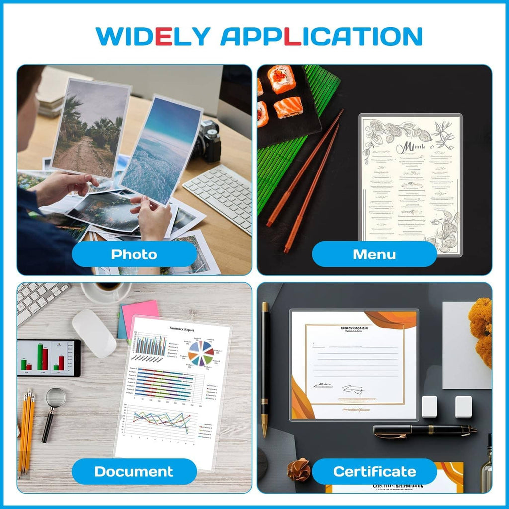 Clear laminating sheets for photos, documents, and certificates
