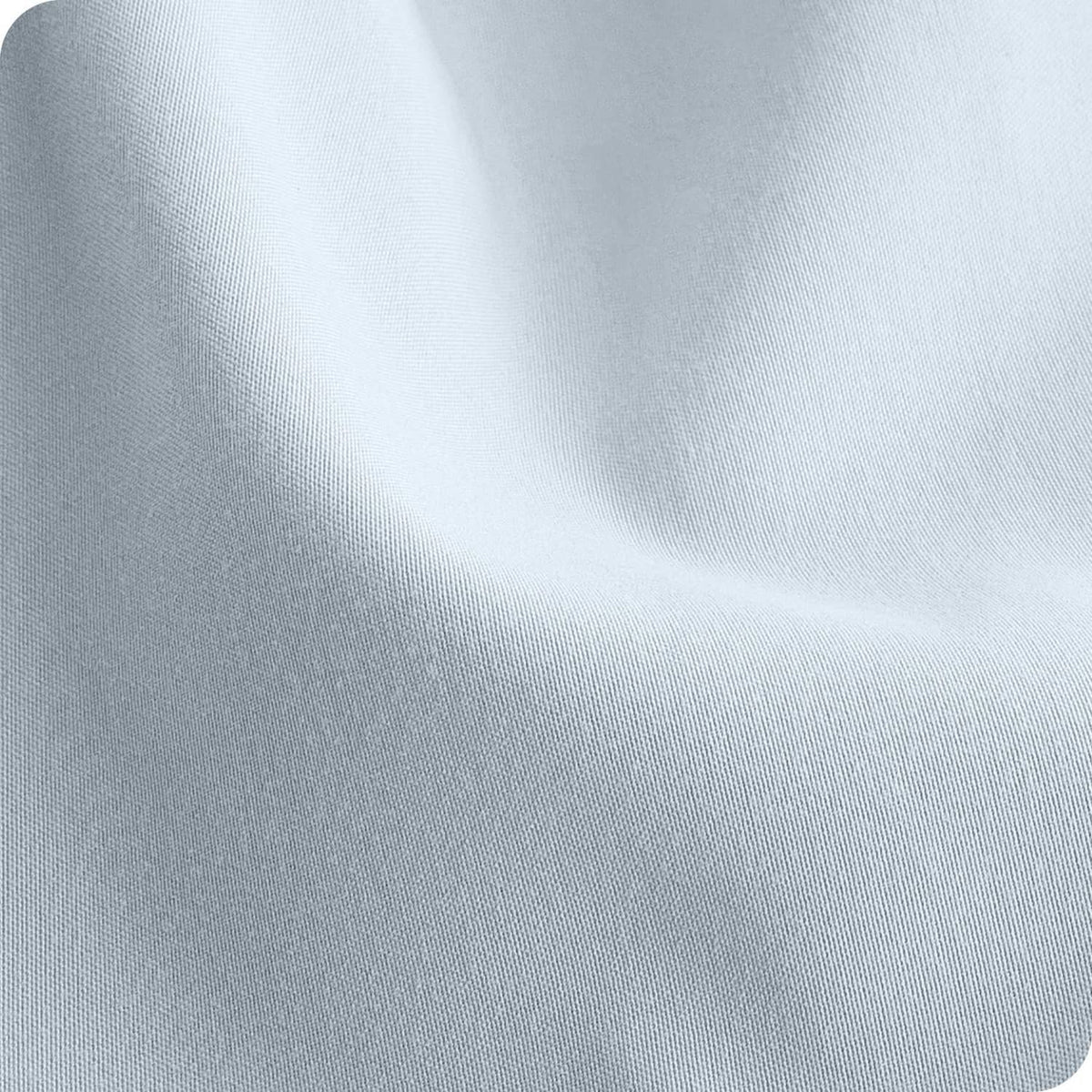 Light sky blue microfiber fitted sheet fabric close-up, fine woven texture
