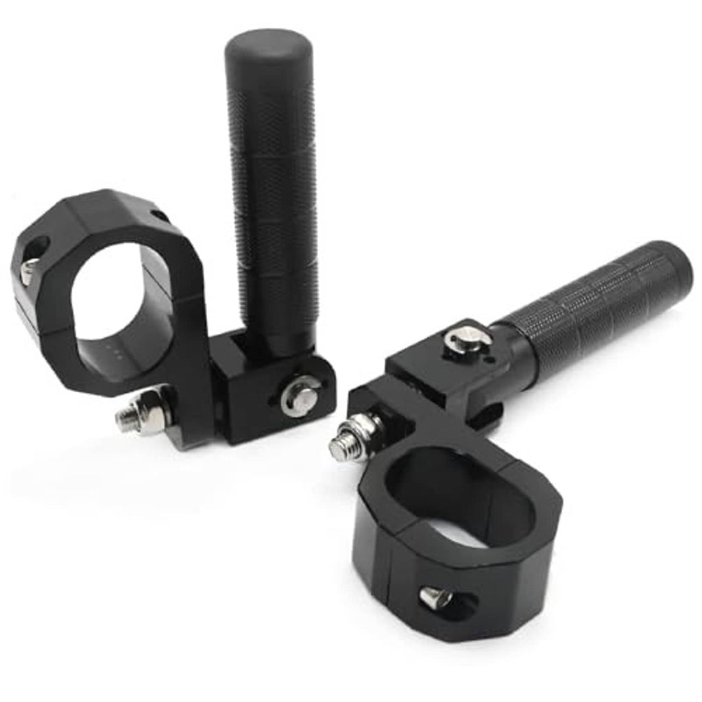 Pair of black motorcycle rear passenger foot pegs with textured footrest grips