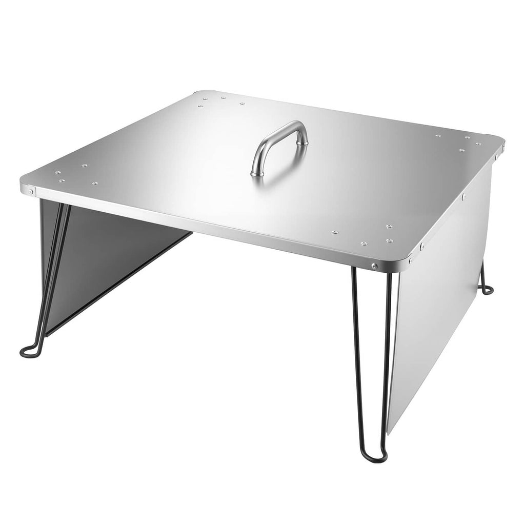 Stainless steel square heat deflector plate with curved handle and four legs