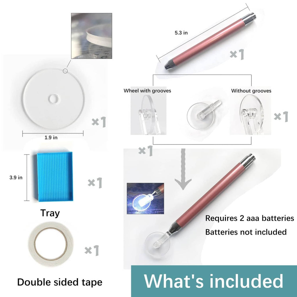 Diamond painting wheel tools set with copper pen, clear grooved wheel, tape and tray