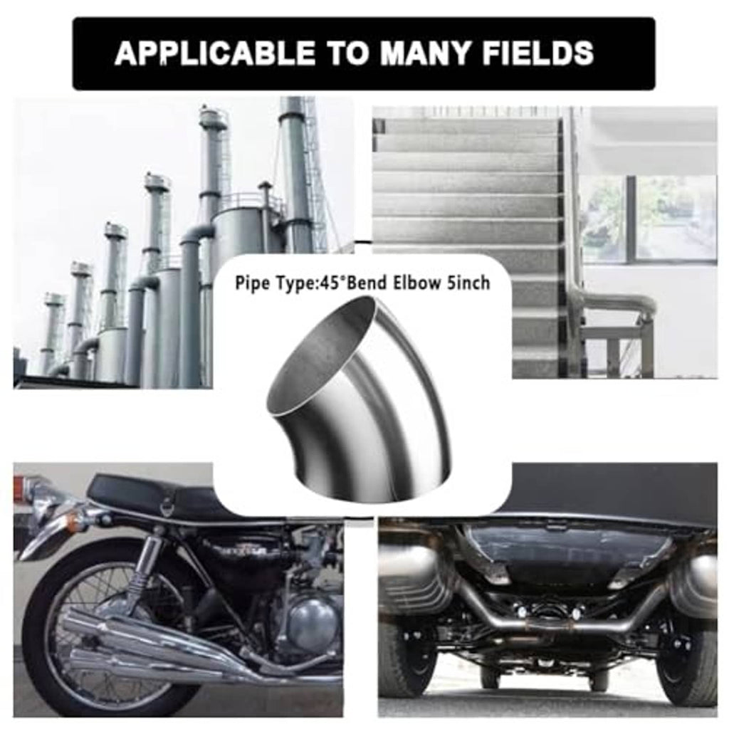 Stainless steel 45° bend elbow pipe with 5-inch outside diameter, curved exhaust fitting