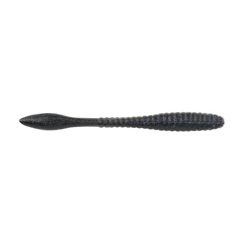 4.25-inch soft plastic fishing worm lure, dark gray textured body