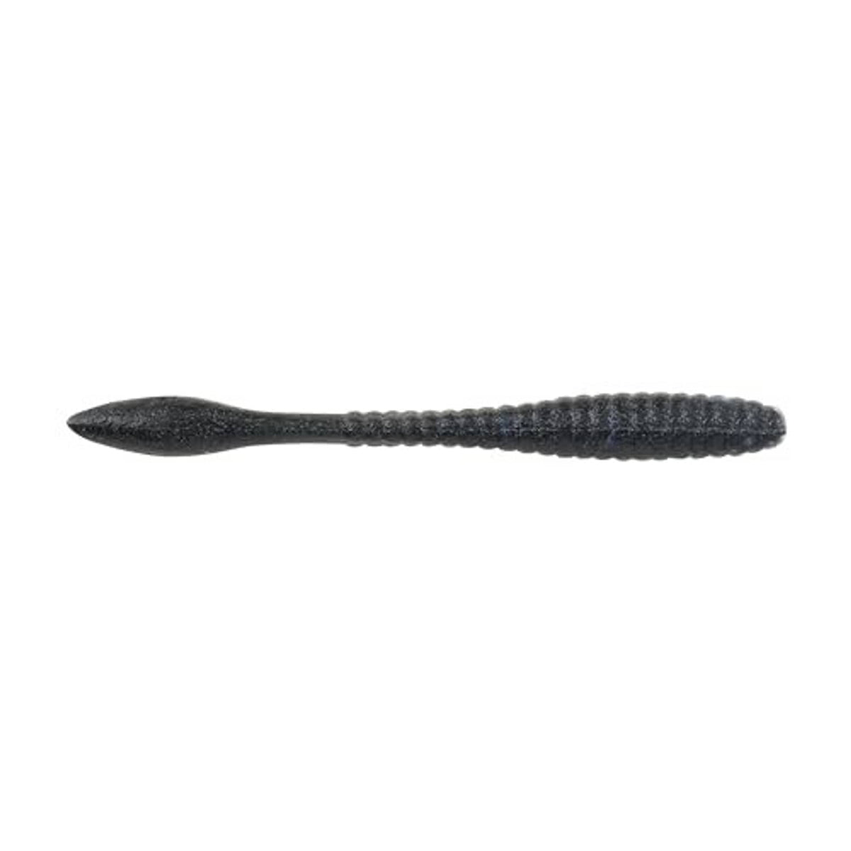 4.25-inch soft plastic fishing worm lure, dark gray textured body