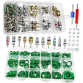 Car A/C repair O-ring and valve core kit in clear organizer case with green rings