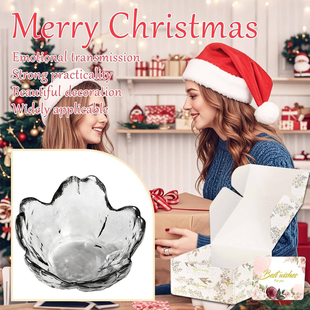 Glass scalloped trinket dish for jewelry, shown with a floral gift card set