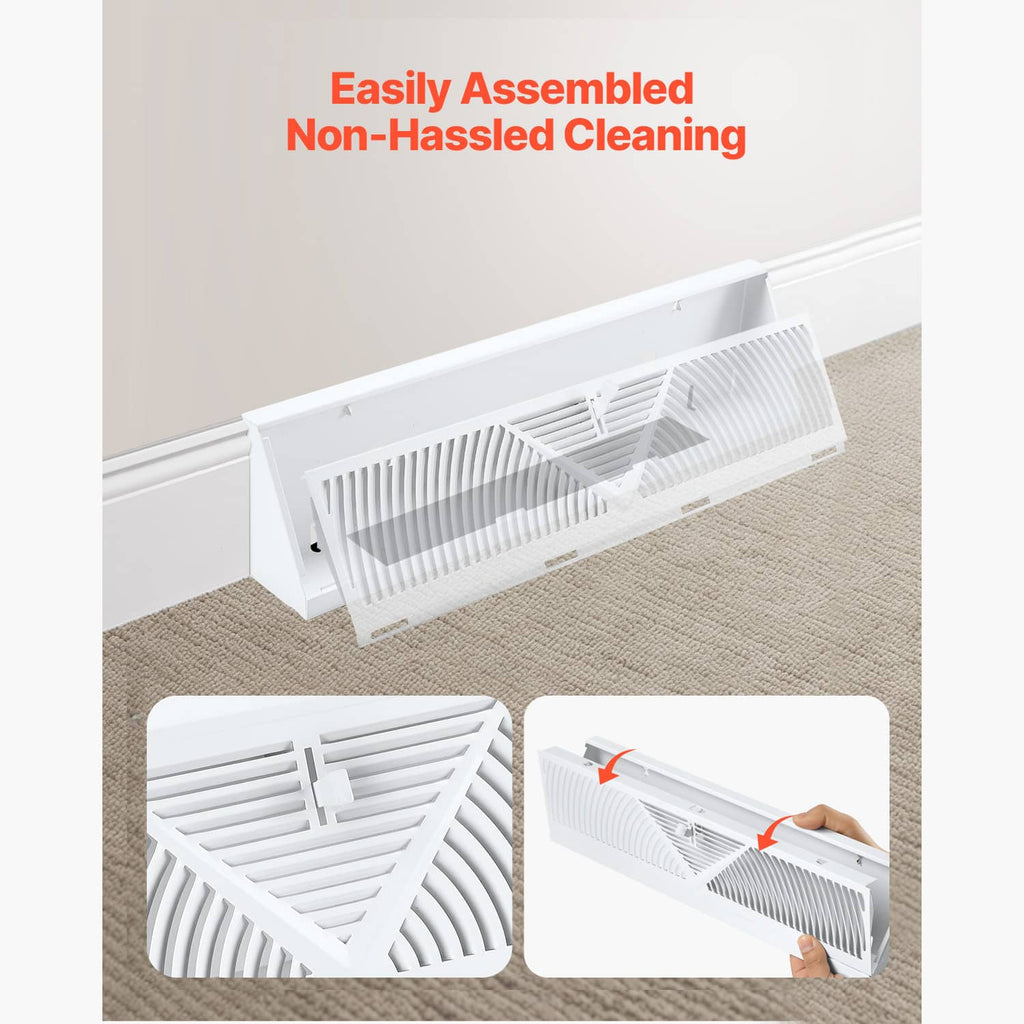White HVAC floor vent register with removable insert and louvered grille