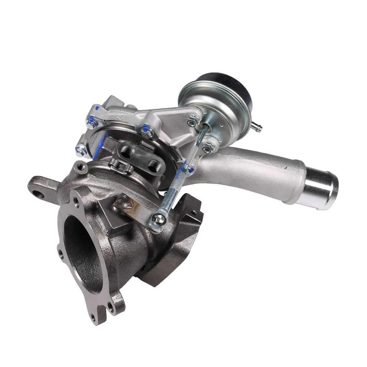 Silver turbocharger assembly with turbine inlet and compressor wheel housing