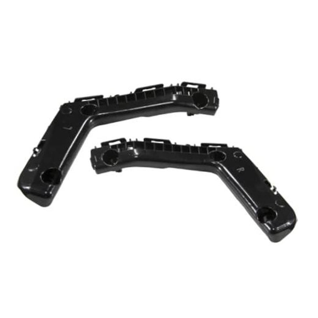Front bumper bracket, black plastic L-shaped piece with mounting holes and tabs