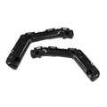 Front bumper bracket, black plastic L-shaped piece with mounting holes and tabs