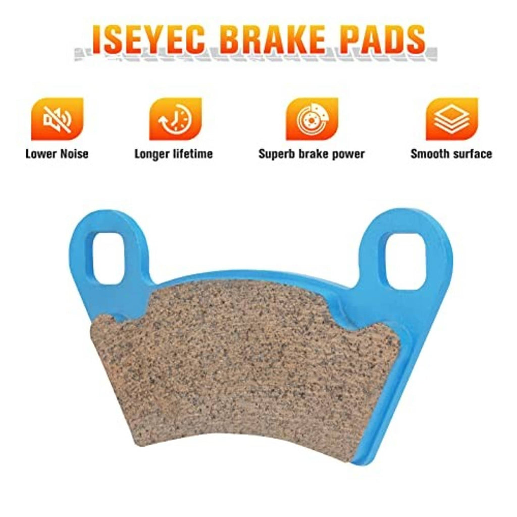 Ceramic brake pad with blue backing and brown textured braking surface