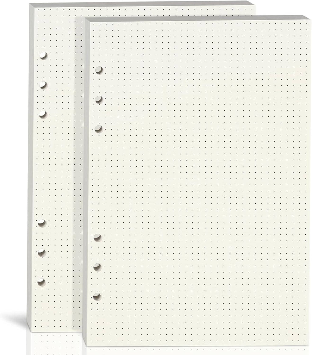 A5 dotted refill sheets, white pages with fine dots and left 6-hole punch spacing