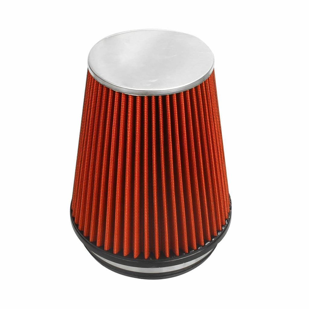 Orange cone air filter with silver top and black base for cold air intake kit
