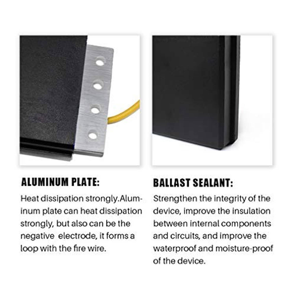 Black regulator housing with aluminum mounting plate and yellow wire at the edge