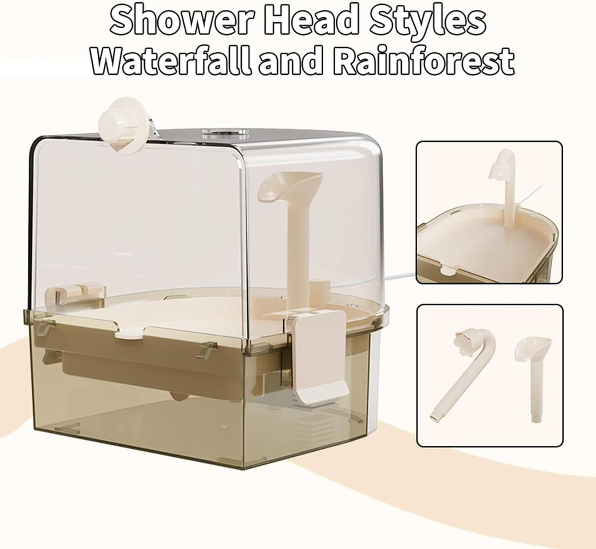 Clear bird shower bath with two shower-head nozzle options