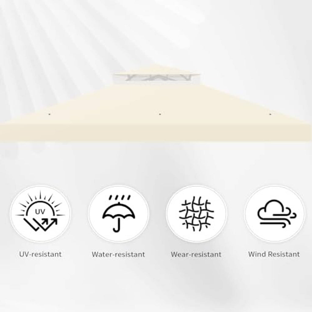 Beige double-tier gazebo top canopy cover close-up with vented fabric panels