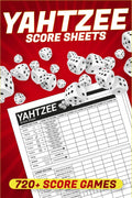 Yahtzee score sheets pad with red cover, dice graphics, and score grid lines