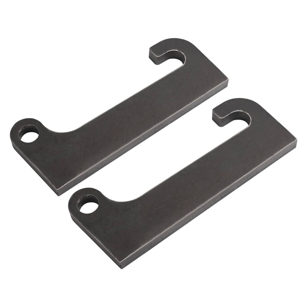 Pair of dark steel quick-attach loader mount brackets with U cutouts and bolt holes