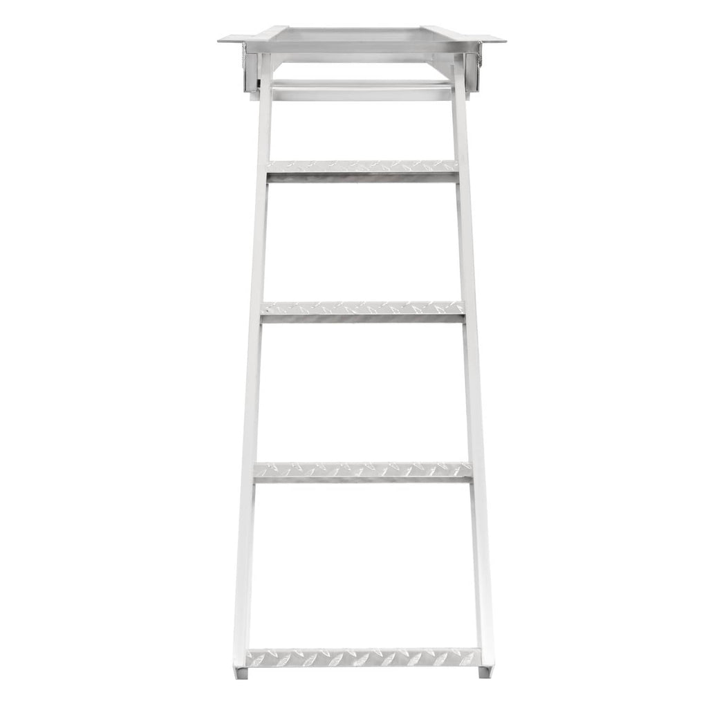 4-step aluminum under-boat ladder with wide rails and three textured steps, silver
