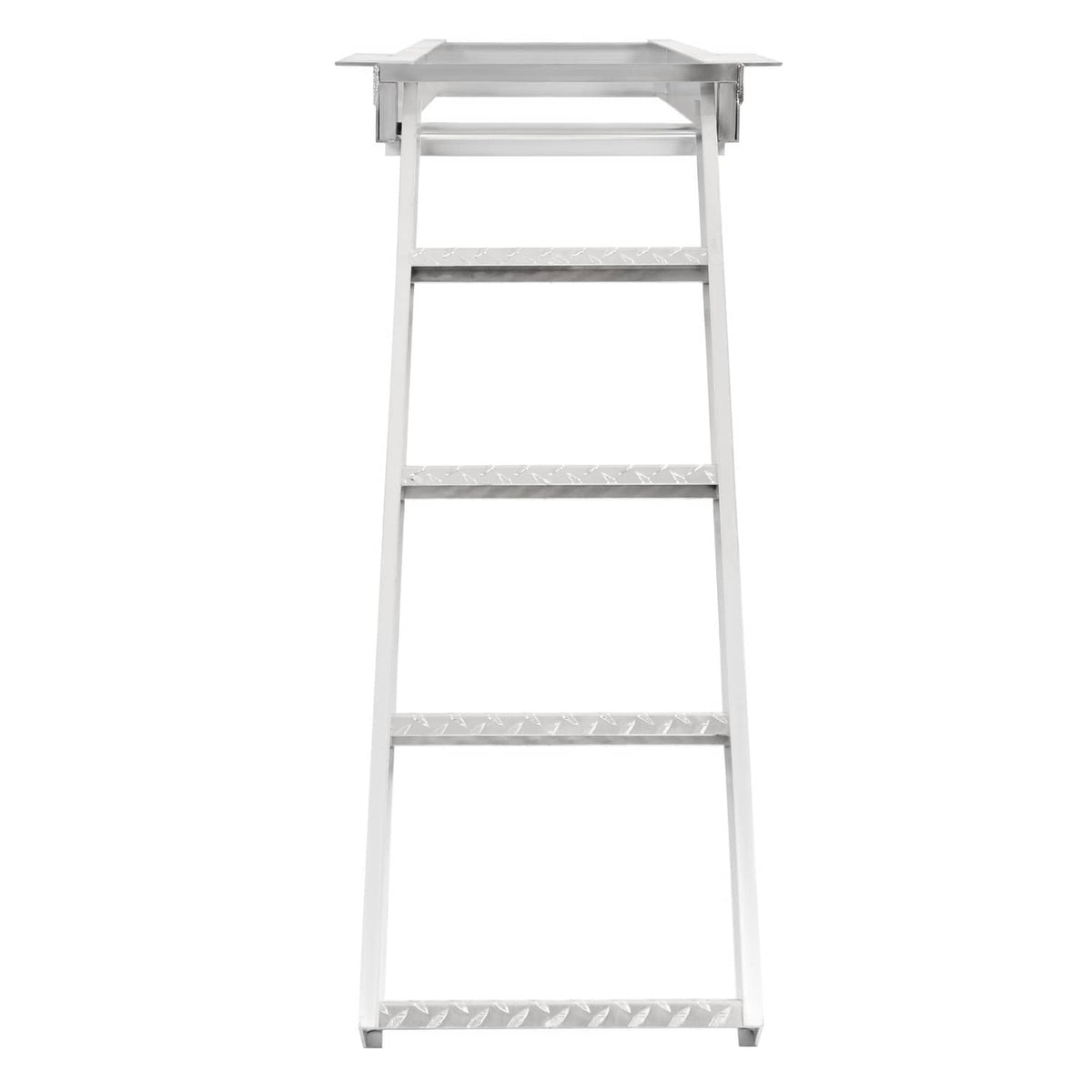 4-step aluminum under-boat ladder with wide rails and three textured steps, silver