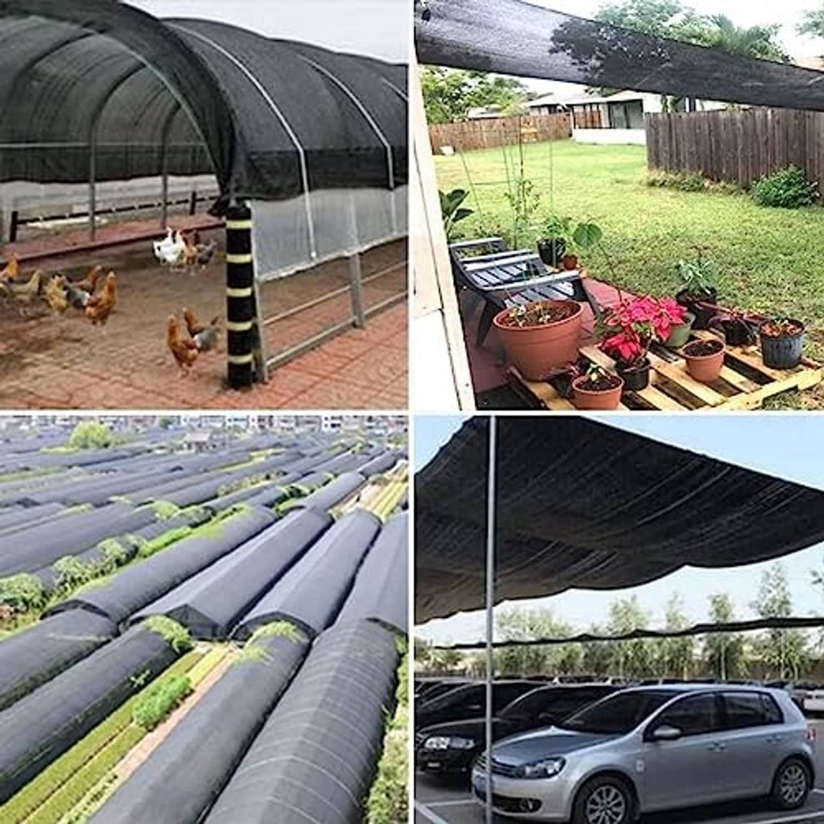 Dark mesh shade tarp in outdoor use with brown trim and metal grommets