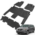3-row car floor mat set, dark gray rubber with raised ridged tread and cutouts