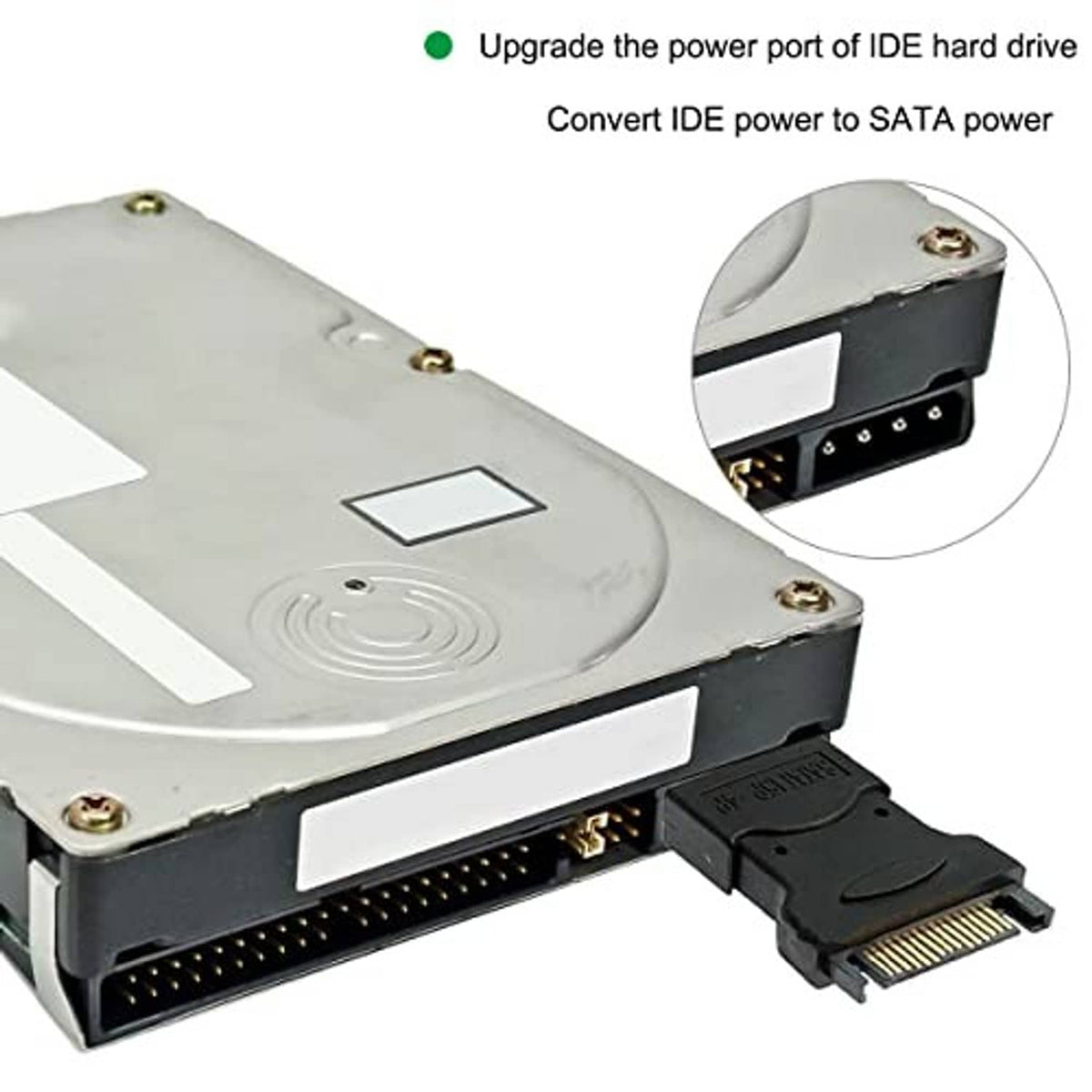 Compact SATA to Molex adapter with gold-pin connector and black body