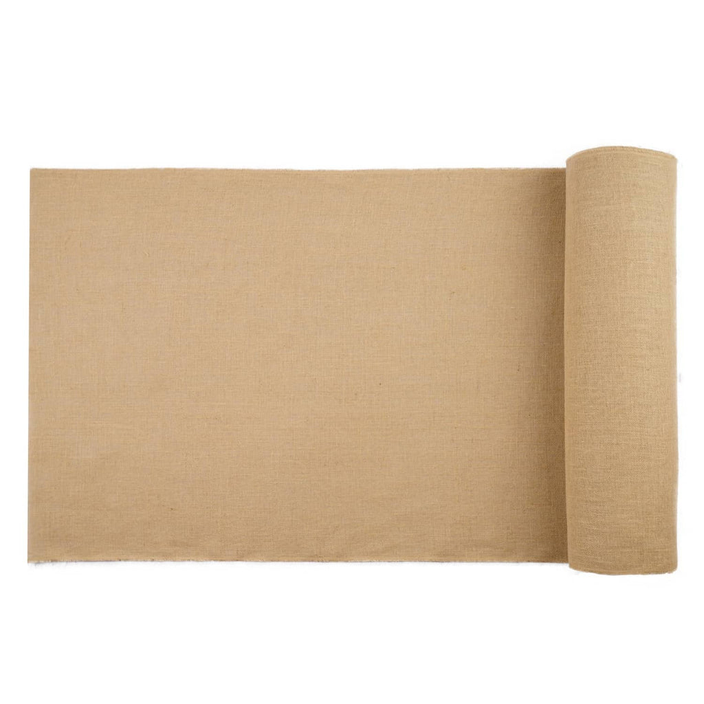 Burlap fabric roll, tan woven sheet with rolled edge for wrapping