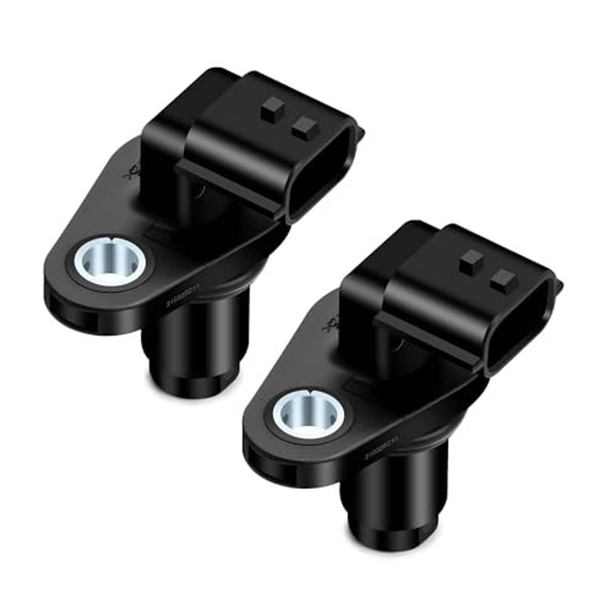 Set of two black camshaft position sensors with metal mounting rings and connectors