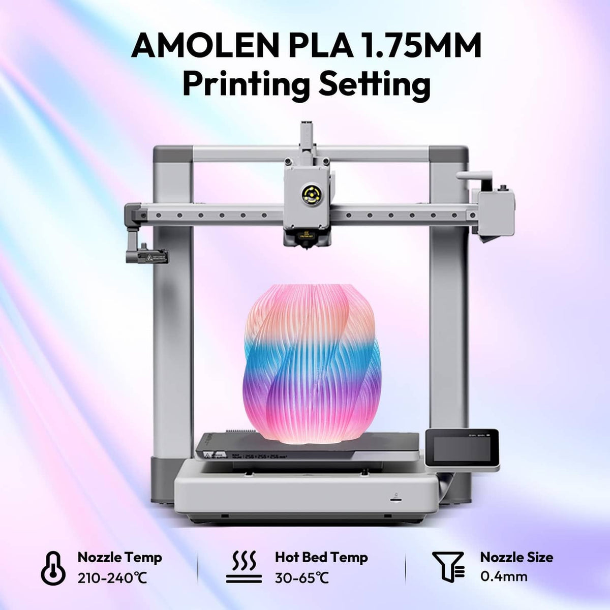 3D printer extruding rainbow translucent PLA filament in a rounded object