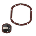 Differential cover gasket, red-and-black oval gasket with bolt holes and seal ring