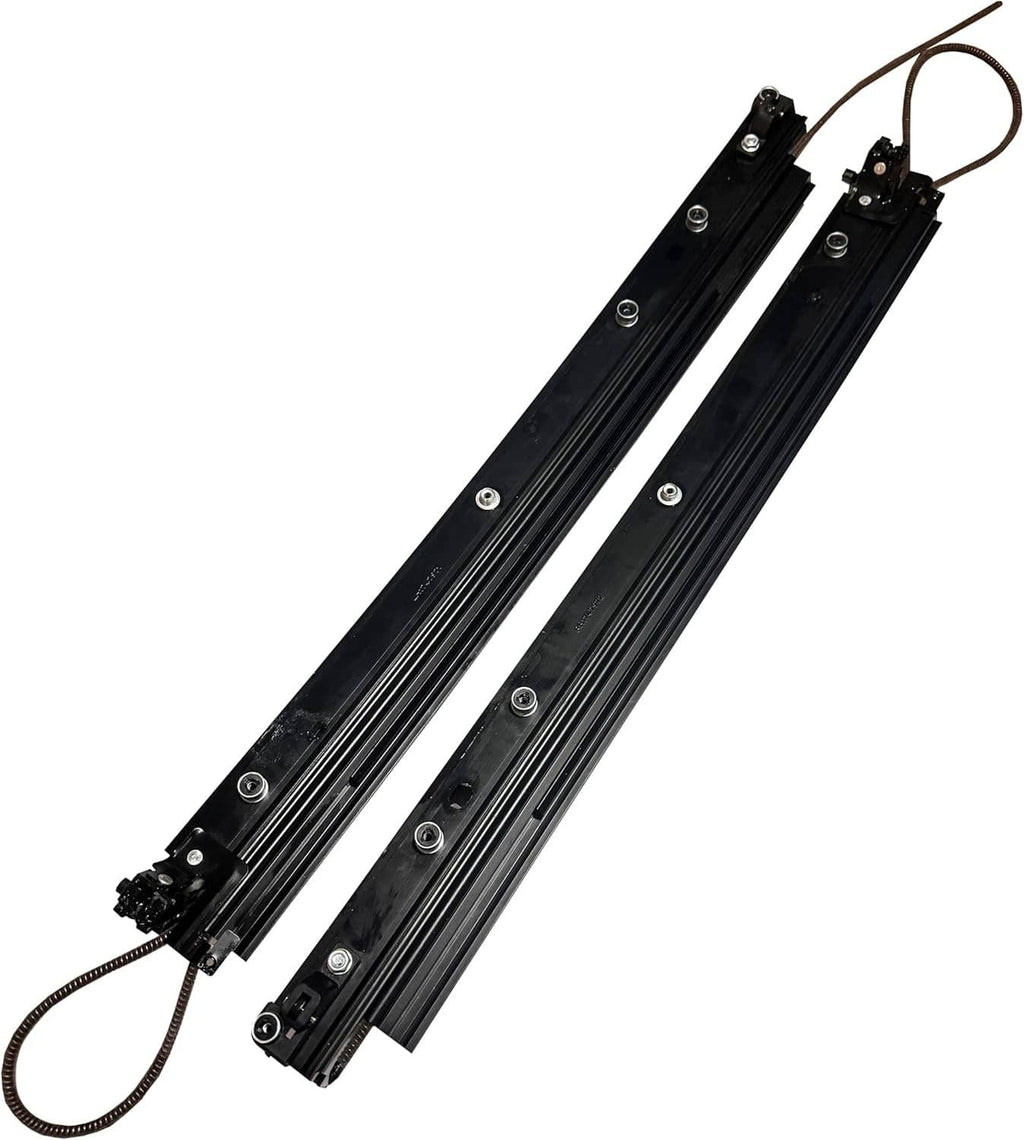 Car sunroof sliding track set, two black metal rails with mounting brackets and wires
